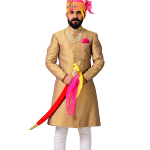 Handmade Golden Violet Brocade Achkan - Royal Fusion | Jaipurio